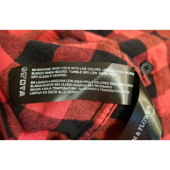 Denim & Flower Men’s Medium Plaid Red Black Flannel Button  Shirt    T4 - Picture 5 of 6